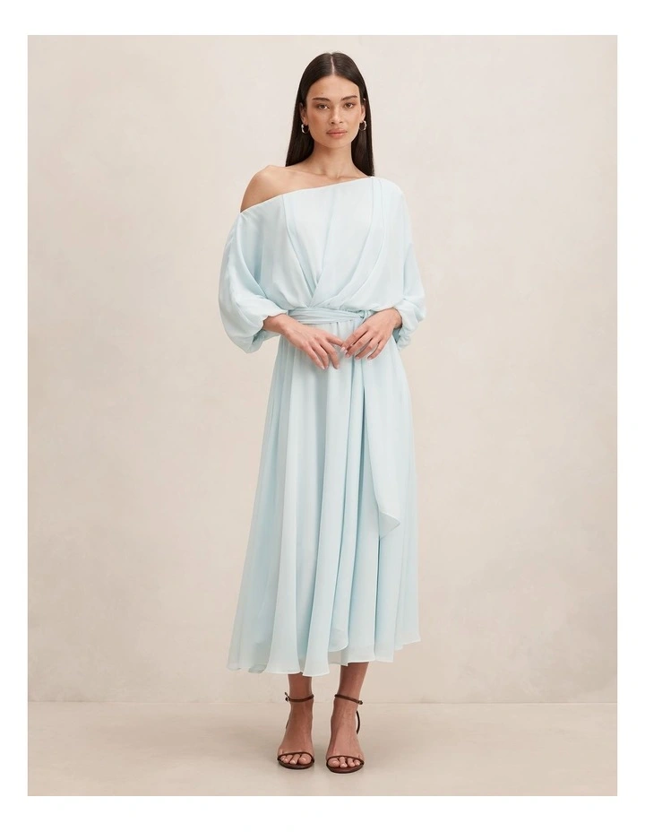 Samantha Tipped Draped Midi Dress in Blue image 1