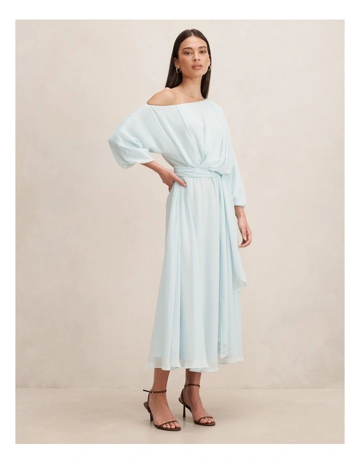 Samantha Tipped Draped Midi Dress in Blue image 3