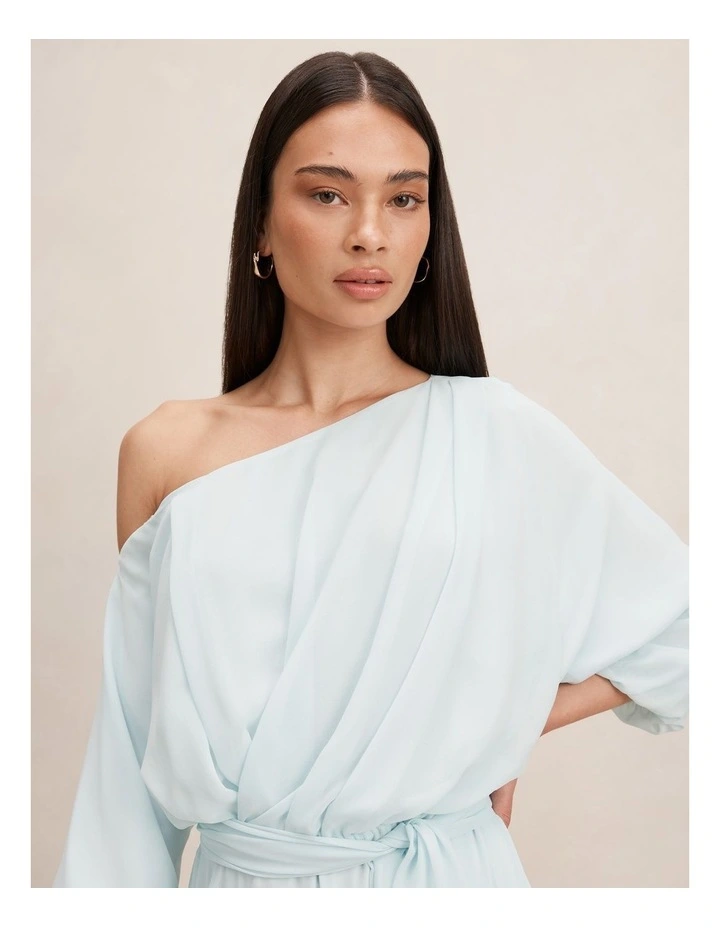 Samantha Tipped Draped Midi Dress in Blue image 4