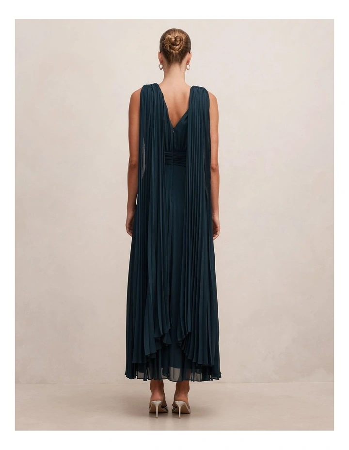 Leia Pleated Cape Maxi Dress in Crystal Teal image 2