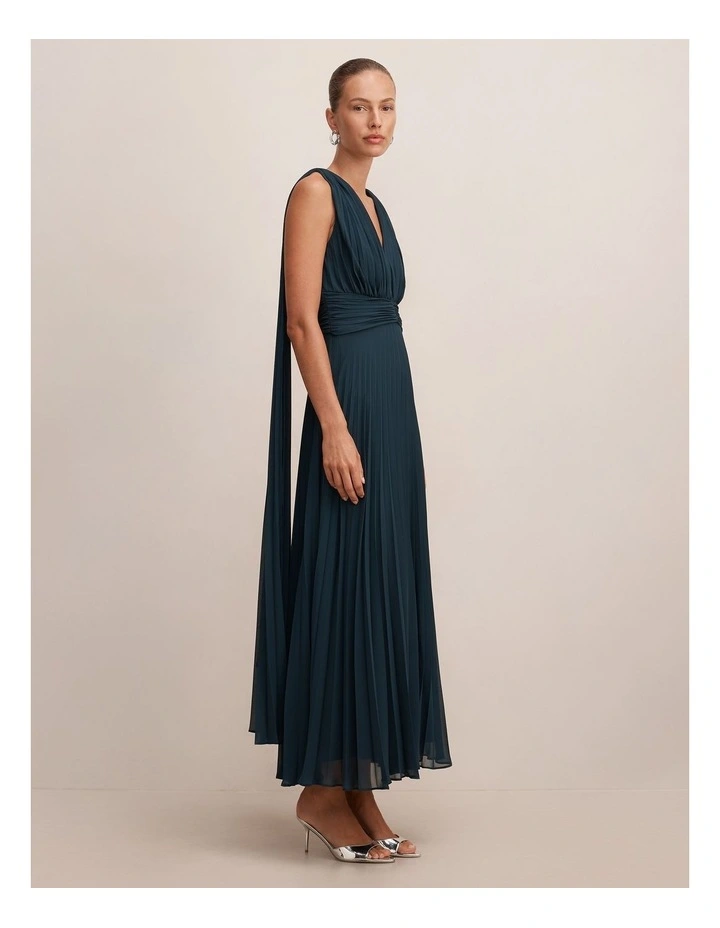 Leia Pleated Cape Maxi Dress in Crystal Teal image 3