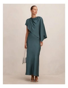 Zinnia Cape Maxi Dress in Blue