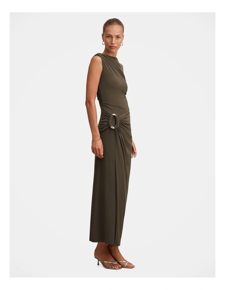 Fiora Hardware Jersey Midi Dress in Green image 3