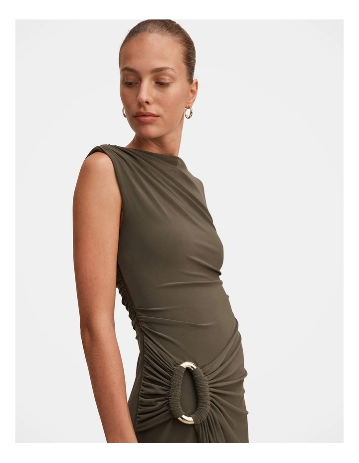 Fiora Hardware Jersey Midi Dress in Green image 4