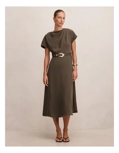 Kylee Button Neck Dress in Green