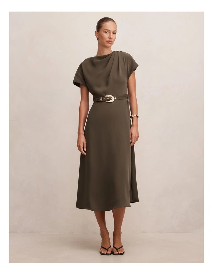 Kylee Button Neck Dress in Green image 1