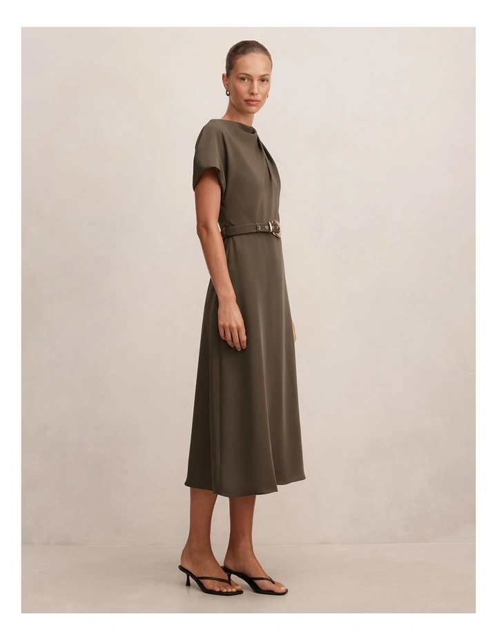 Kylee Button Neck Dress in Green image 3
