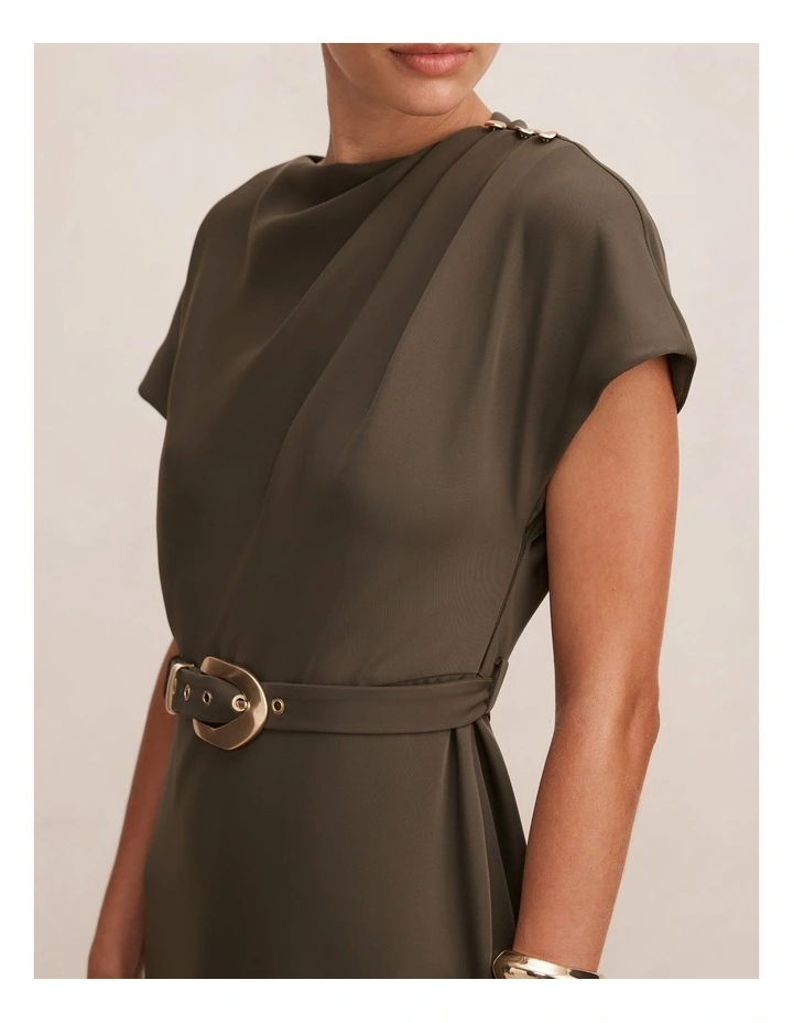 Kylee Button Neck Dress in Green image 4