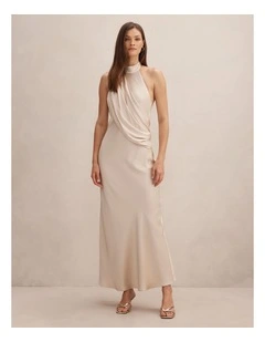 Diane Halter Neck Drape Maxi Dress in Champagne