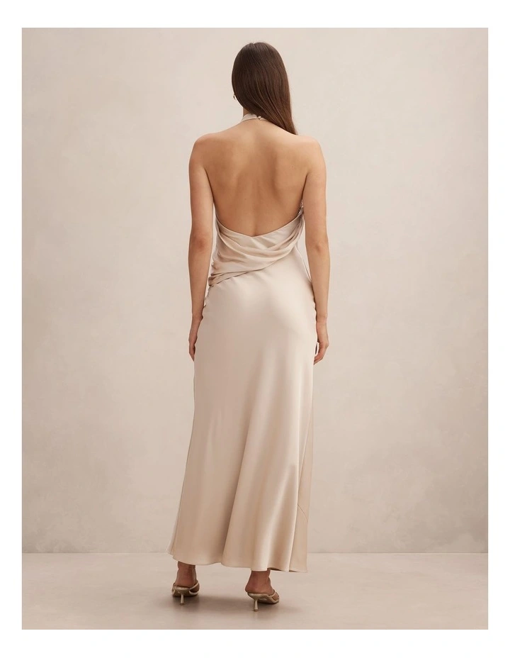 Diane Halter Neck Drape Maxi Dress in Champagne image 2