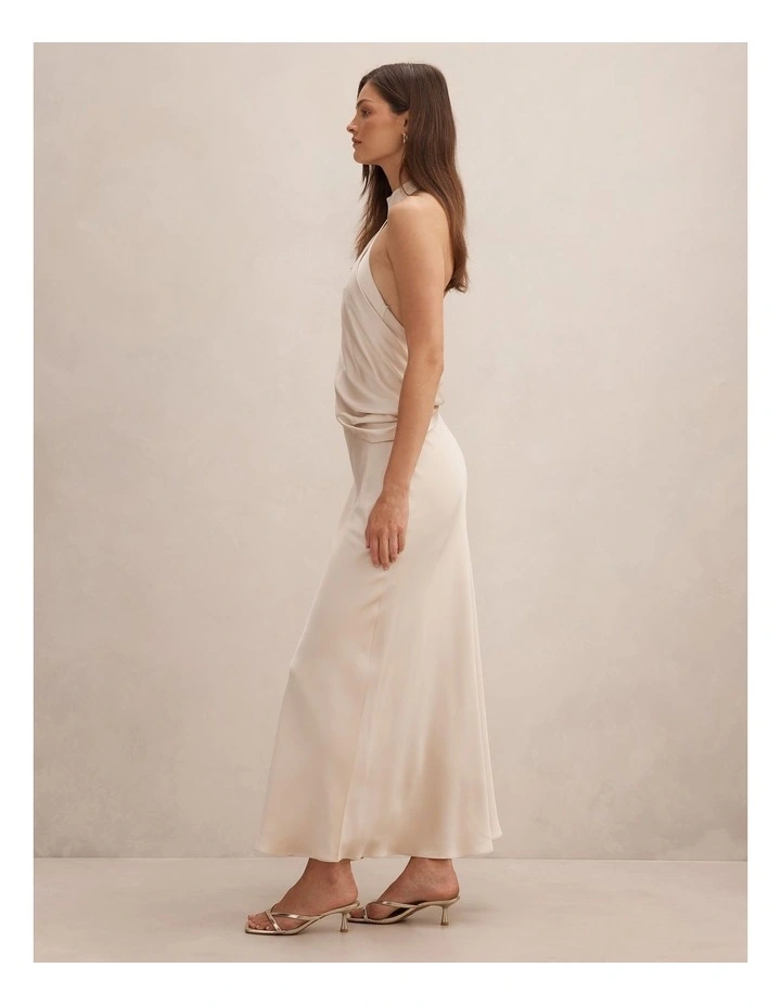Diane Halter Neck Drape Maxi Dress in Champagne image 3