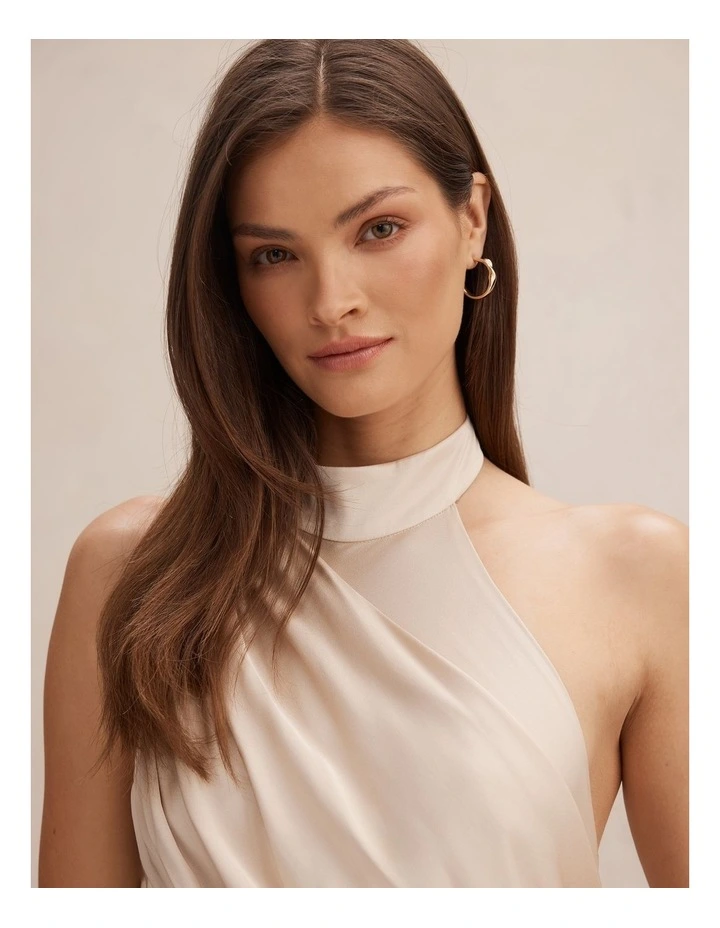 Diane Halter Neck Drape Maxi Dress in Champagne image 4