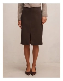 Lucy Belted Pencil Skirt in Brown