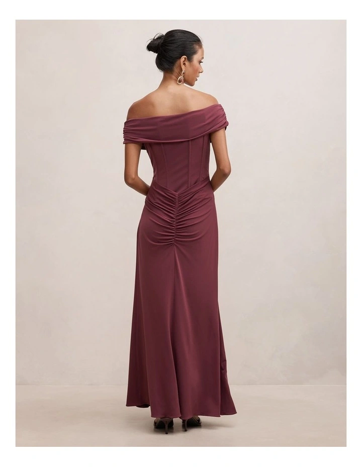 Ania Ruched Bardot Maxi Dress in Purple image 2