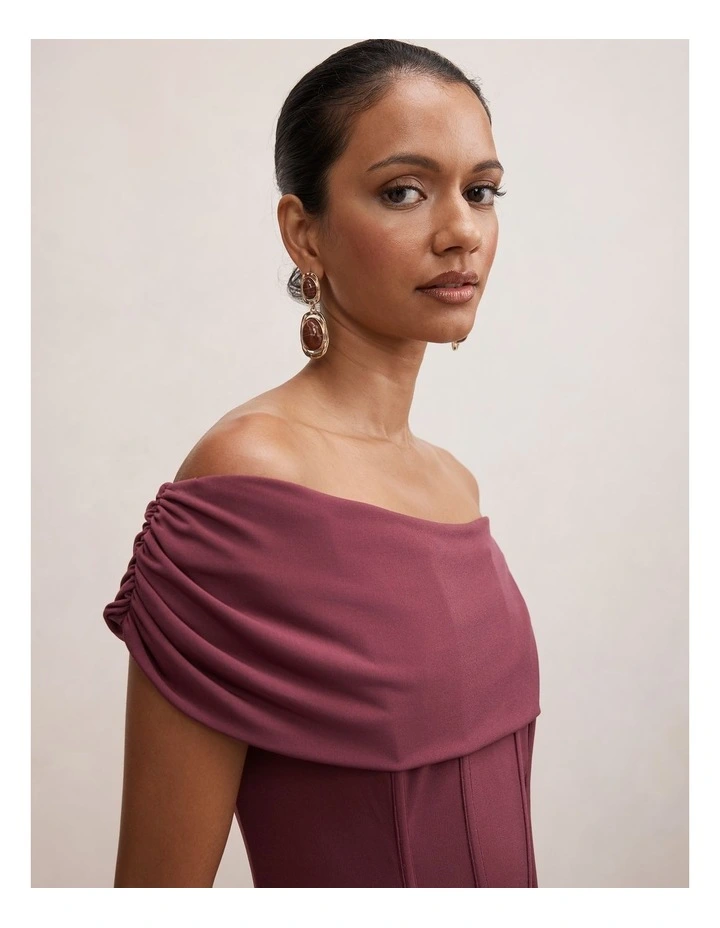 Ania Ruched Bardot Maxi Dress in Purple image 4