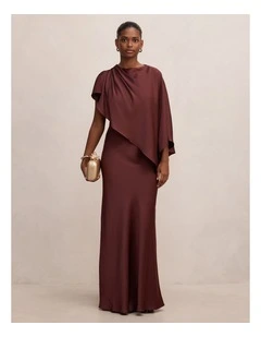 Zinnia Cape Maxi Dress in Dark Plum