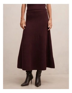 Elliotte Knitted Full Midi Skirt in Plum