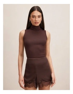 Kate Roll Neck Tank Top in Chocolate