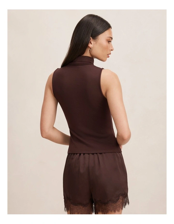 Kate Roll Neck Tank Top in Chocolate image 2