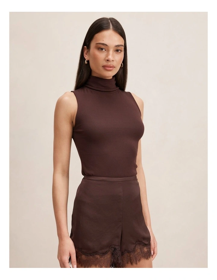 Kate Roll Neck Tank Top in Chocolate image 3