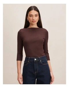Starlette 3/4 Sleeves Top in Chocolate