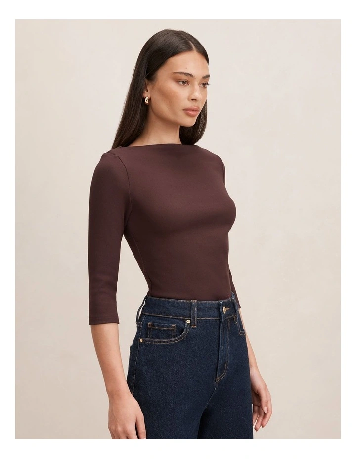 Starlette 3/4 Sleeves Top in Chocolate image 3