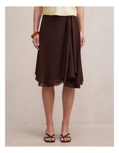 Rae Tie Midi Skirt in Chocolate
