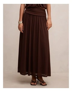 Layne Gathered Basque Maxi Skirt in Rich Chocolate