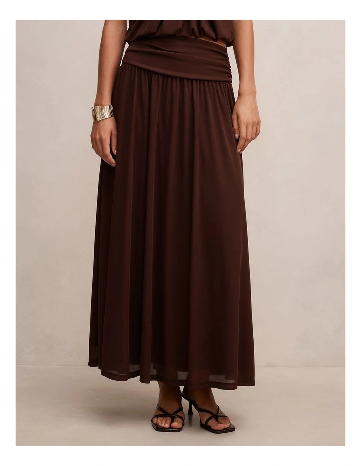 Layne Gathered Basque Maxi Skirt in Rich Chocolate image 1