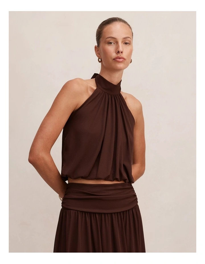 Layne Bubble Waist Halter Neck Top in Rich Chocolate image 1