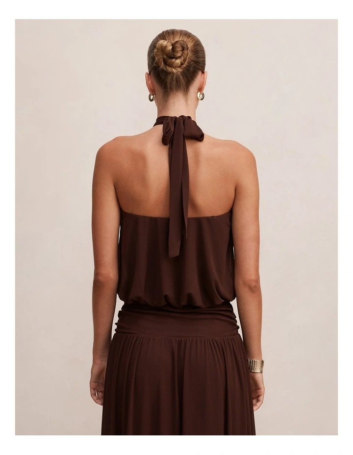 Layne Bubble Waist Halter Neck Top in Rich Chocolate image 2