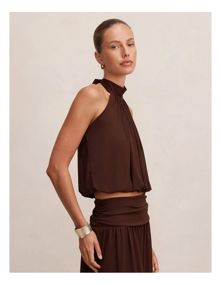 Layne Bubble Waist Halter Neck Top in Rich Chocolate image 3
