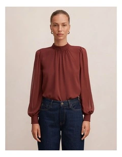 Deja Sheer Blouse in Chocolate Truffle