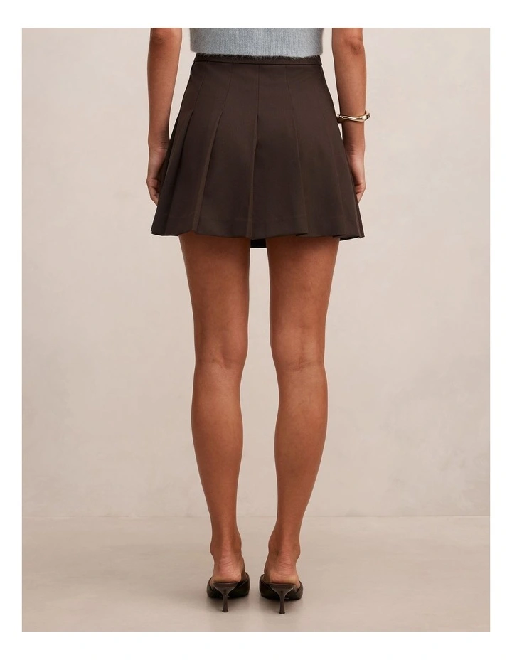 Alisha Pleated Mini Skirt in Brown image 2