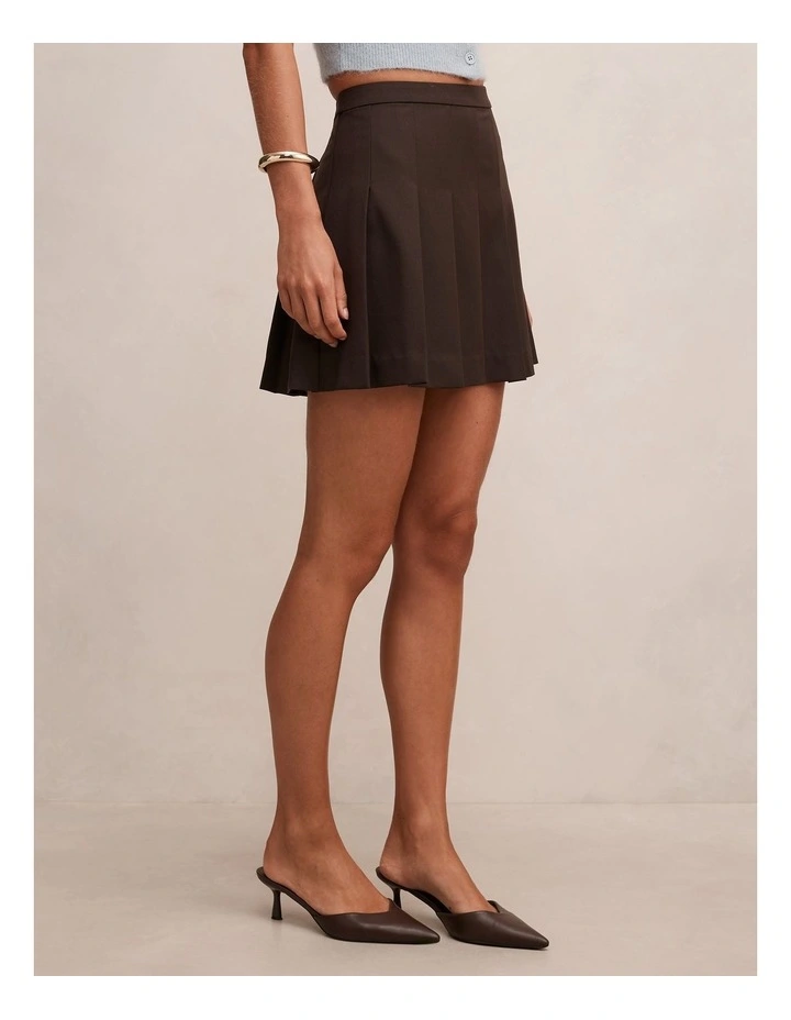 Alisha Pleated Mini Skirt in Brown image 3