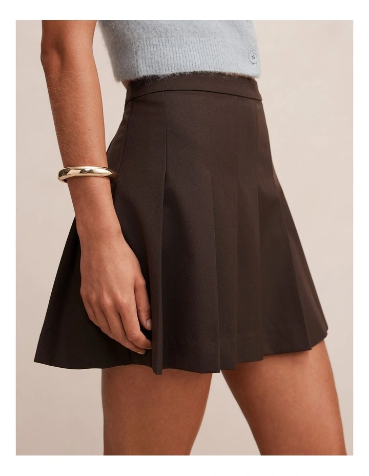 Alisha Pleated Mini Skirt in Brown image 4
