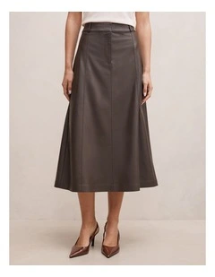 Isla Vegan Leather Midi Skirt in Chocolate