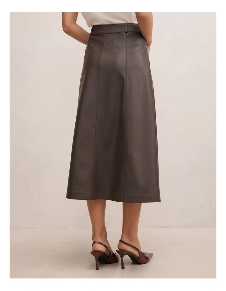 Isla Vegan Leather Midi Skirt in Chocolate image 2