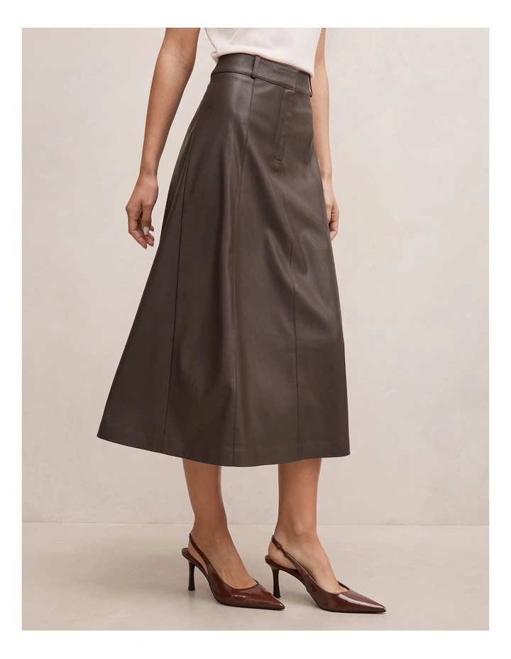 Isla Vegan Leather Midi Skirt in Chocolate image 3