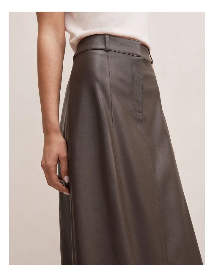 Isla Vegan Leather Midi Skirt in Chocolate image 4