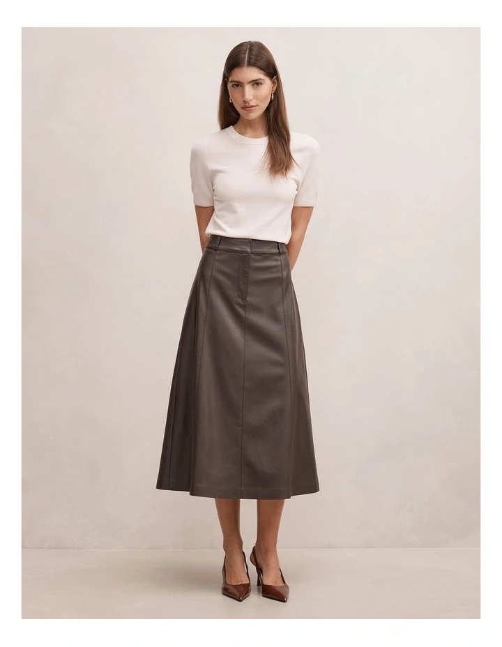Isla Vegan Leather Midi Skirt in Chocolate image 5