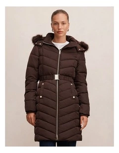 Layla Long Puffer Jacket in Chocolate