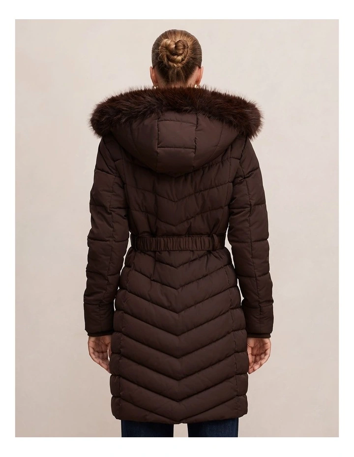 Layla Long Puffer Jacket in Chocolate image 2