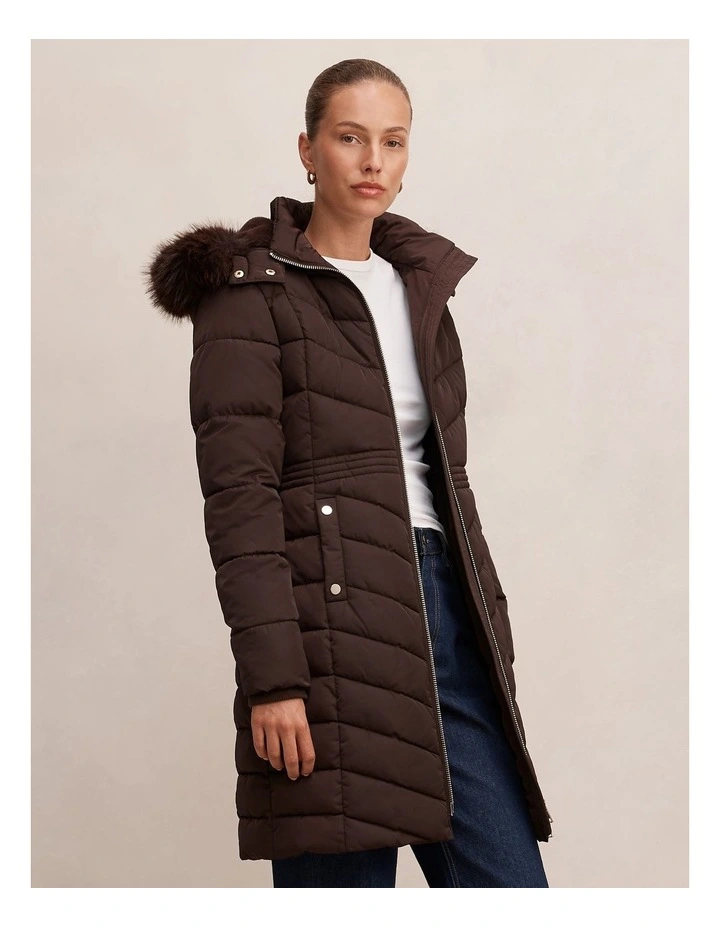 Layla Long Puffer Jacket in Chocolate image 3