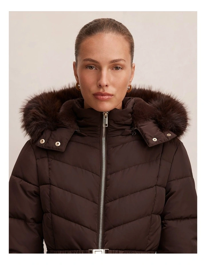 Layla Long Puffer Jacket in Chocolate image 4