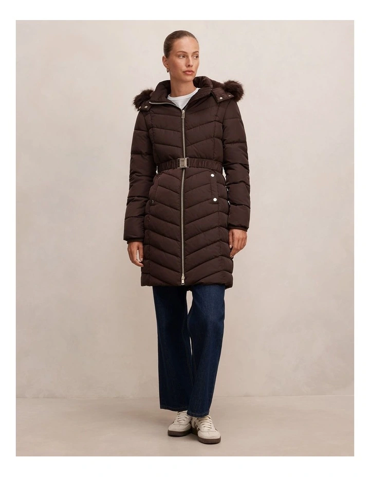 Layla Long Puffer Jacket in Chocolate image 5