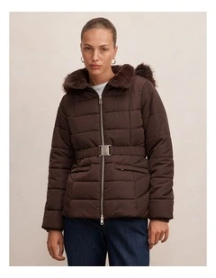 Macey Short Puffer Jacket in Brown