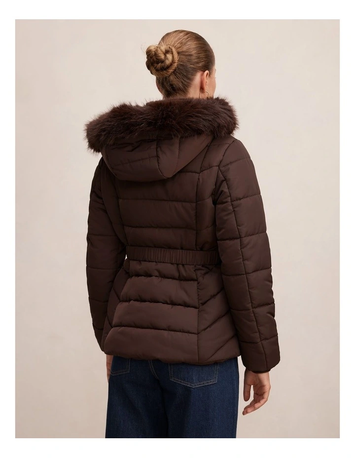 Macey Short Puffer Jacket in Brown image 2