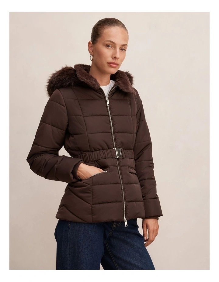 Macey Short Puffer Jacket in Brown image 3