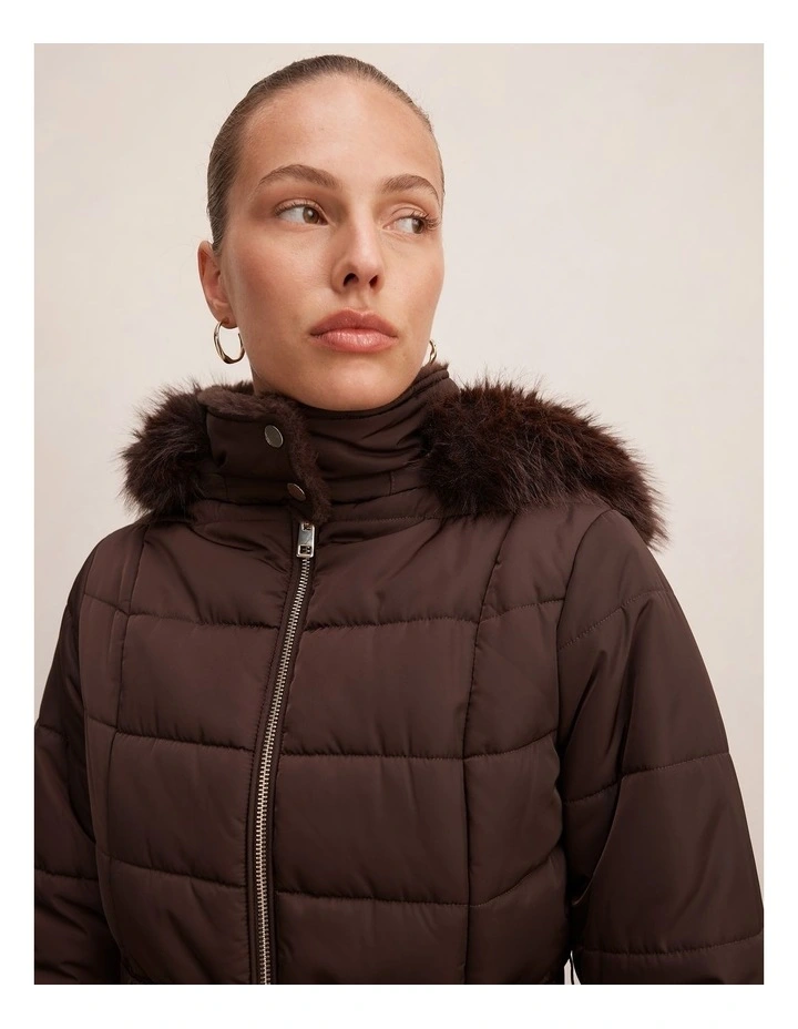 Macey Short Puffer Jacket in Brown image 4